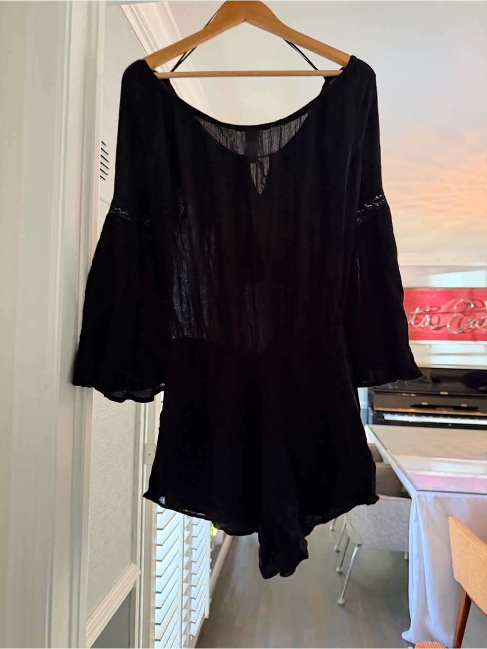 l*space Black Sheer Long-Sleeve Swim Coverup Romper, M